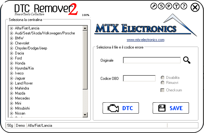 DTCRemover2_cambio_lingua_e_impostazioni/MTX_Electronics_DTC_Remover_schermata_home